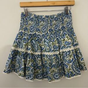Madison Mathews Green and Blue Paisley Printed Mini Skirt